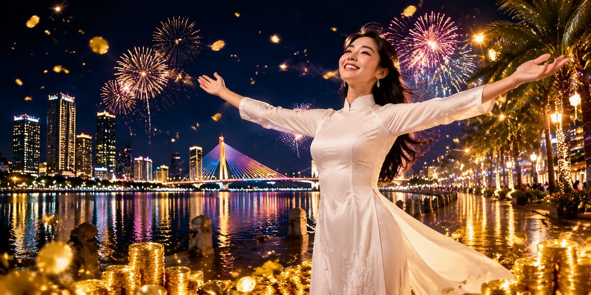 Người dùng đăng nhập tài khoản cá cược trực tuyến tại bãi biển Đà Nẵng với trang phục áo dài